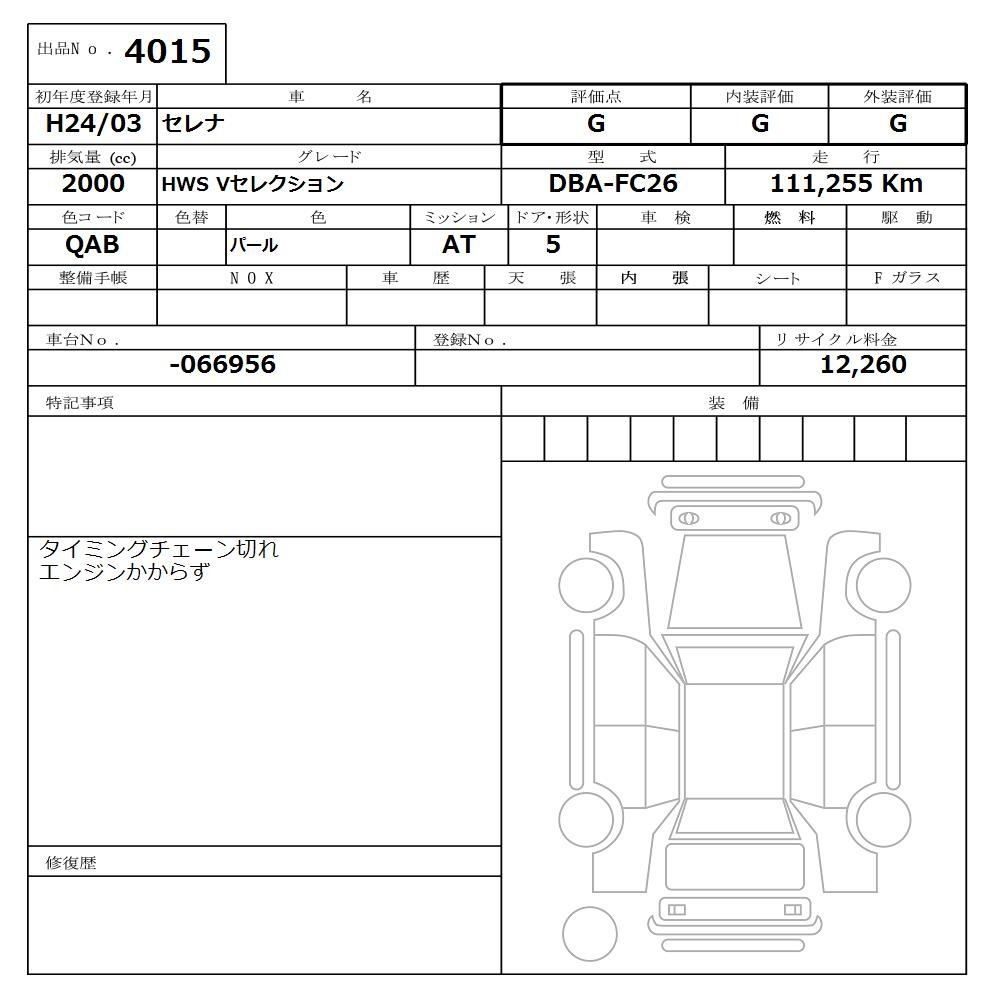 Аукционный лист NISSAN SERENA 2012