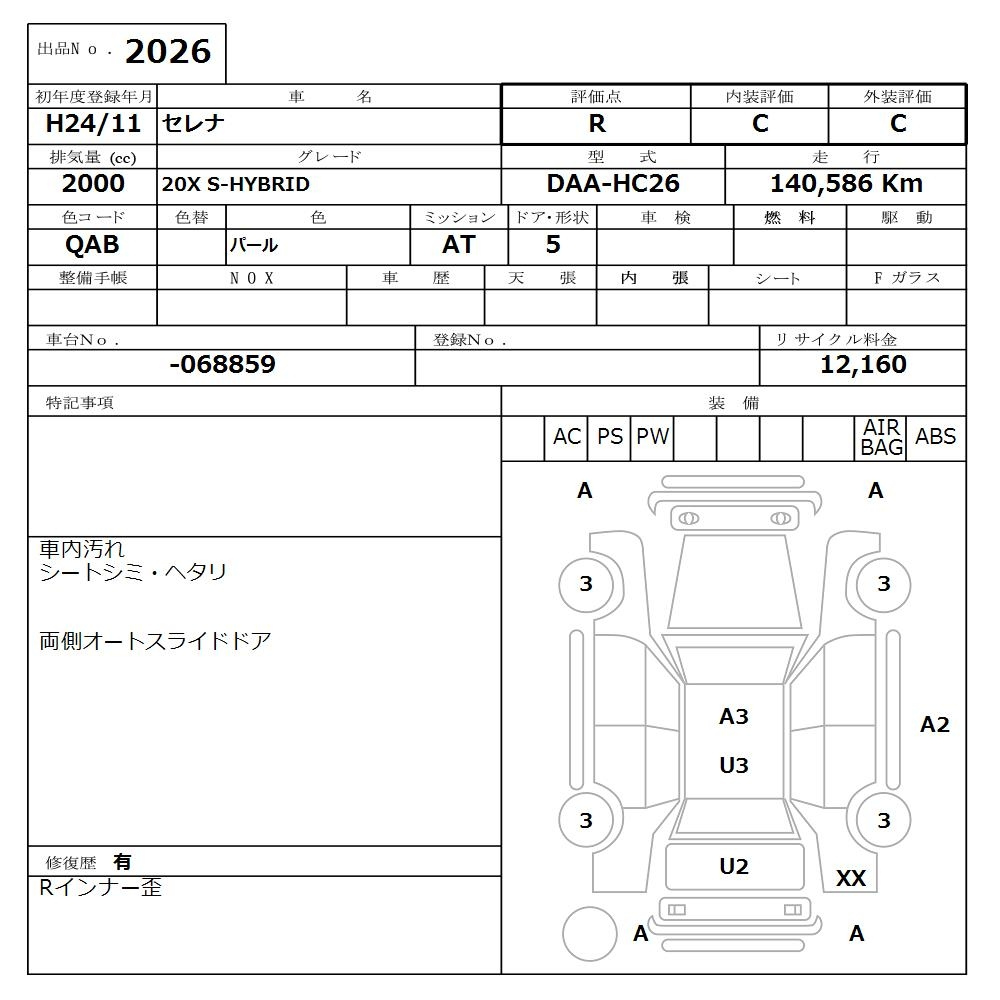 Аукционный лист NISSAN SERENA 2012