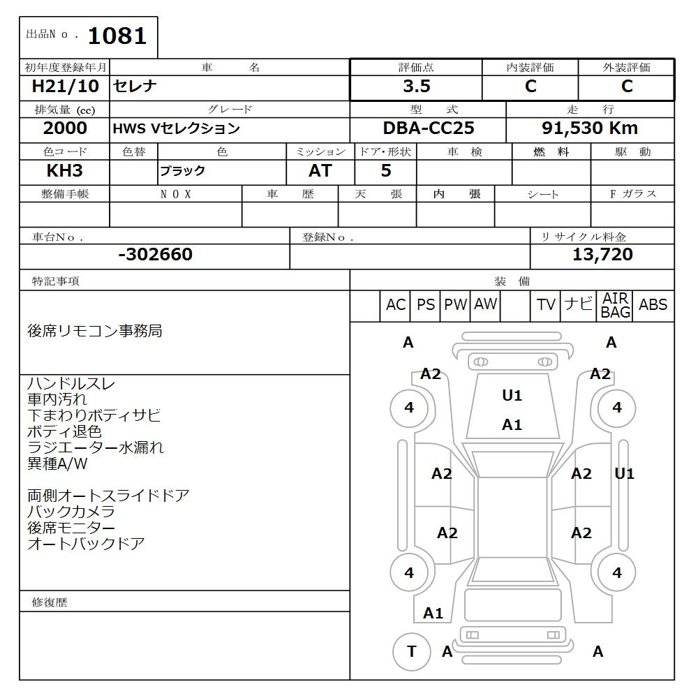 Аукционный лист NISSAN SERENA 2009