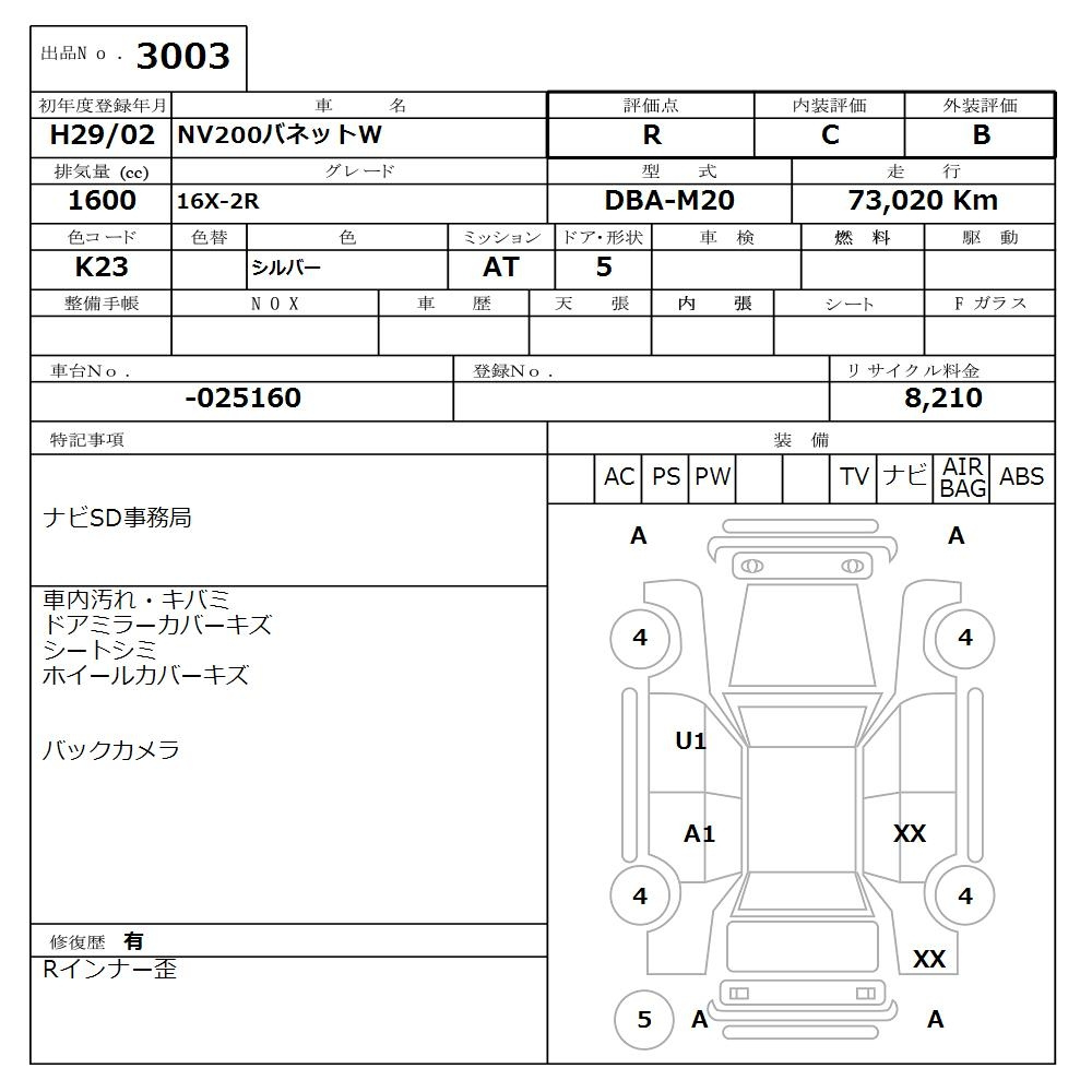 Аукционный лист NISSAN NV200 2017