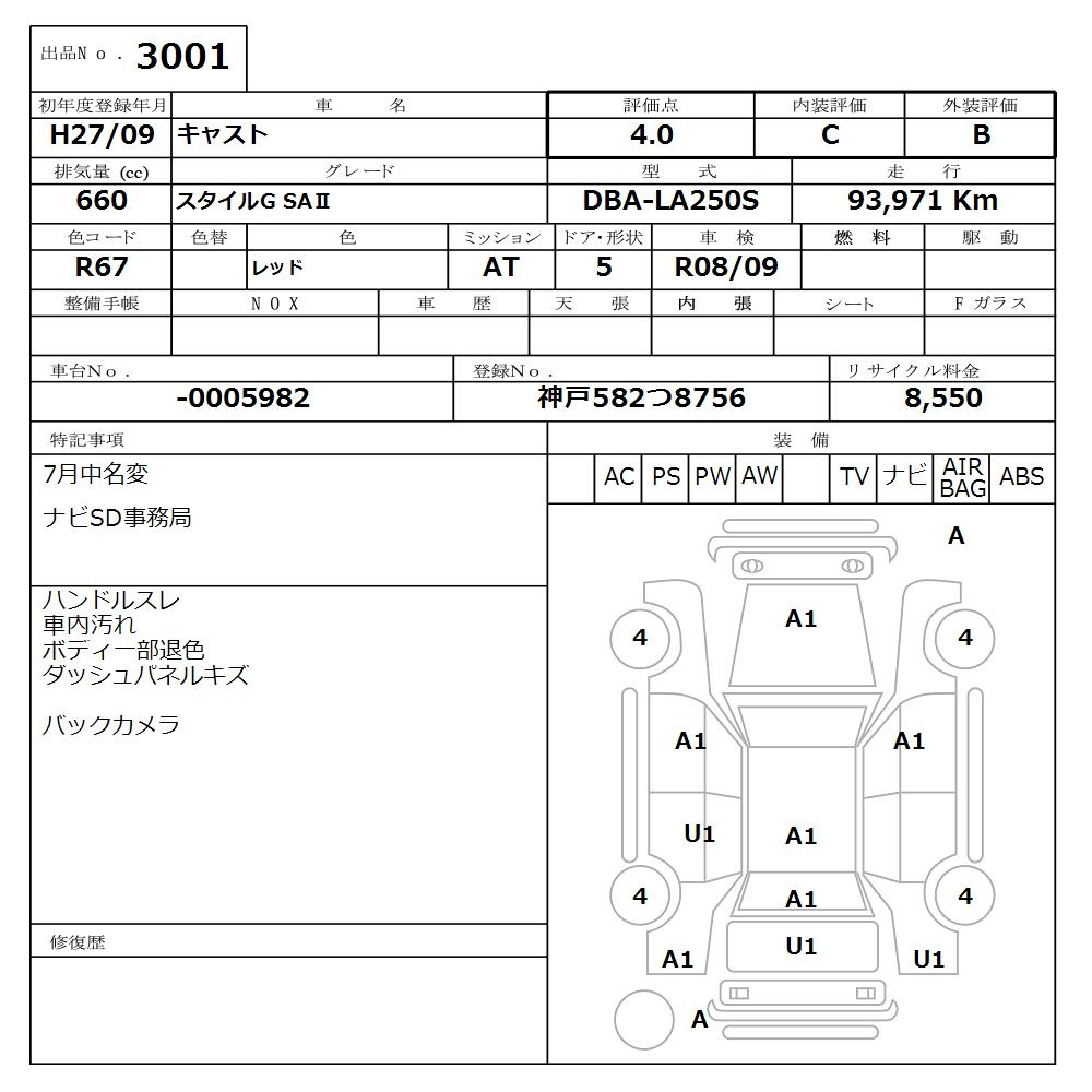 Аукционный лист DAIHATSU CAST 2015