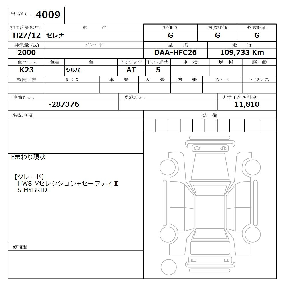 Аукционный лист NISSAN SERENA 2015