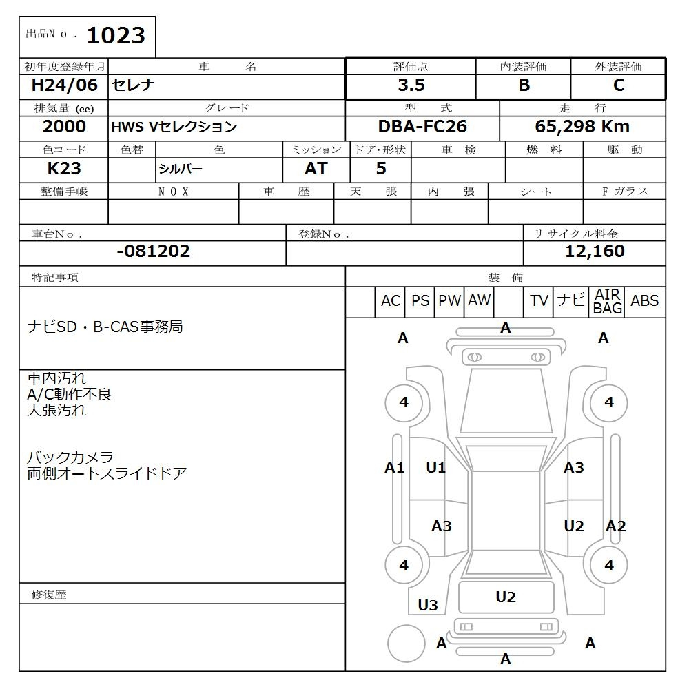 Аукционный лист NISSAN SERENA 2012