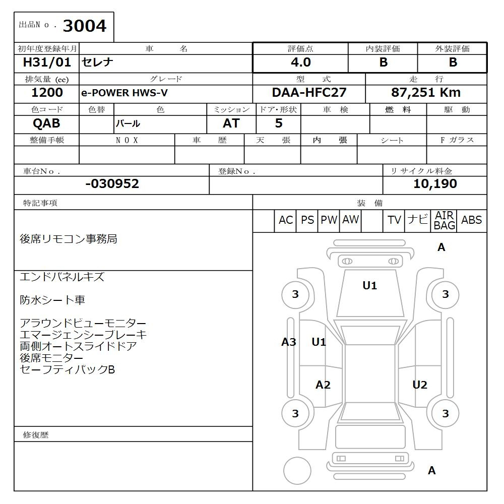 Аукционный лист NISSAN SERENA 2019