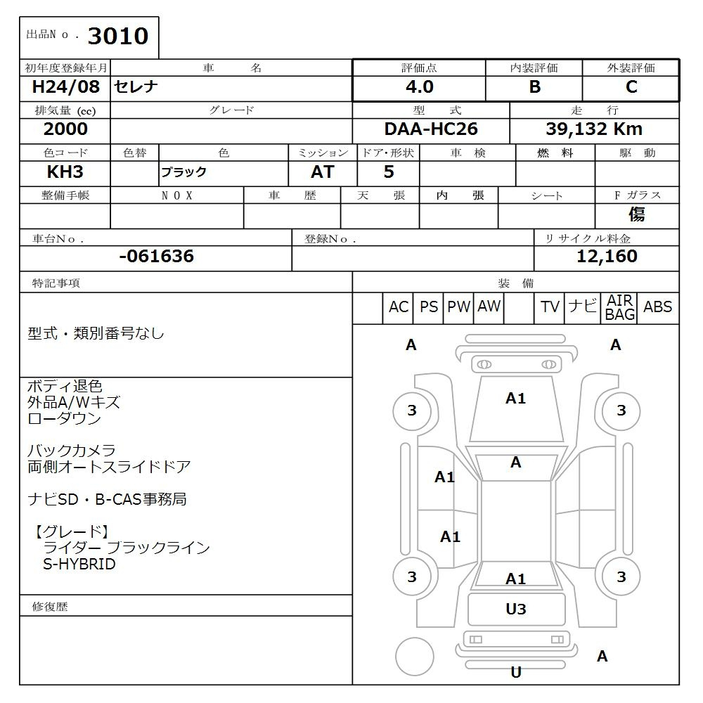 Аукционный лист NISSAN SERENA 2012