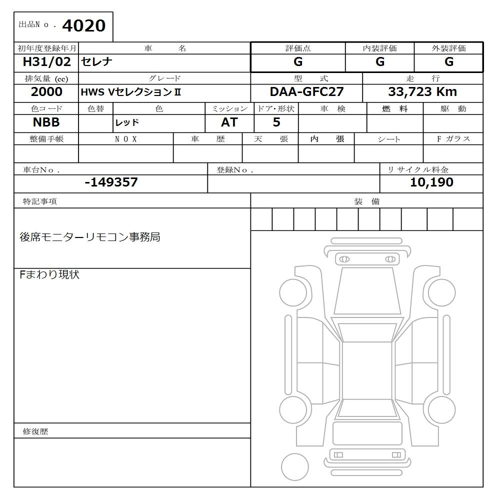 Аукционный лист NISSAN SERENA 2019