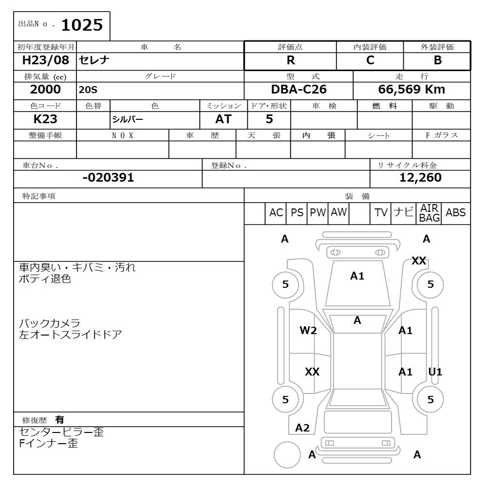 Аукционный лист NISSAN SERENA 2011