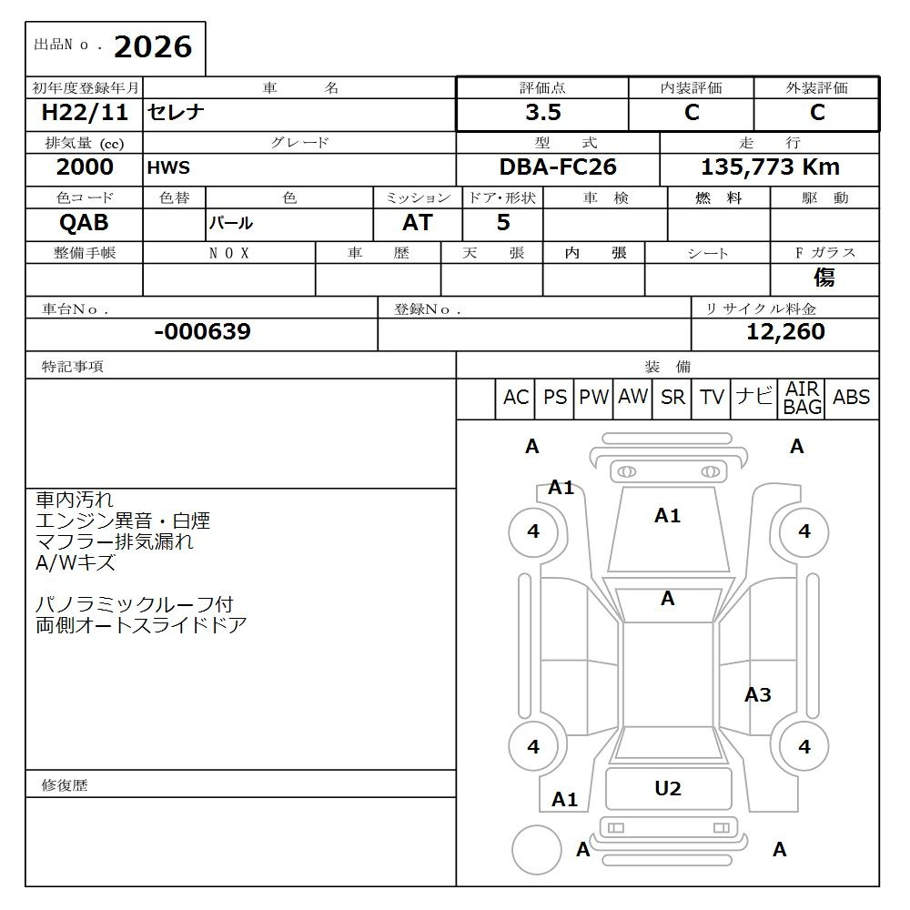 Аукционный лист NISSAN SERENA 2010