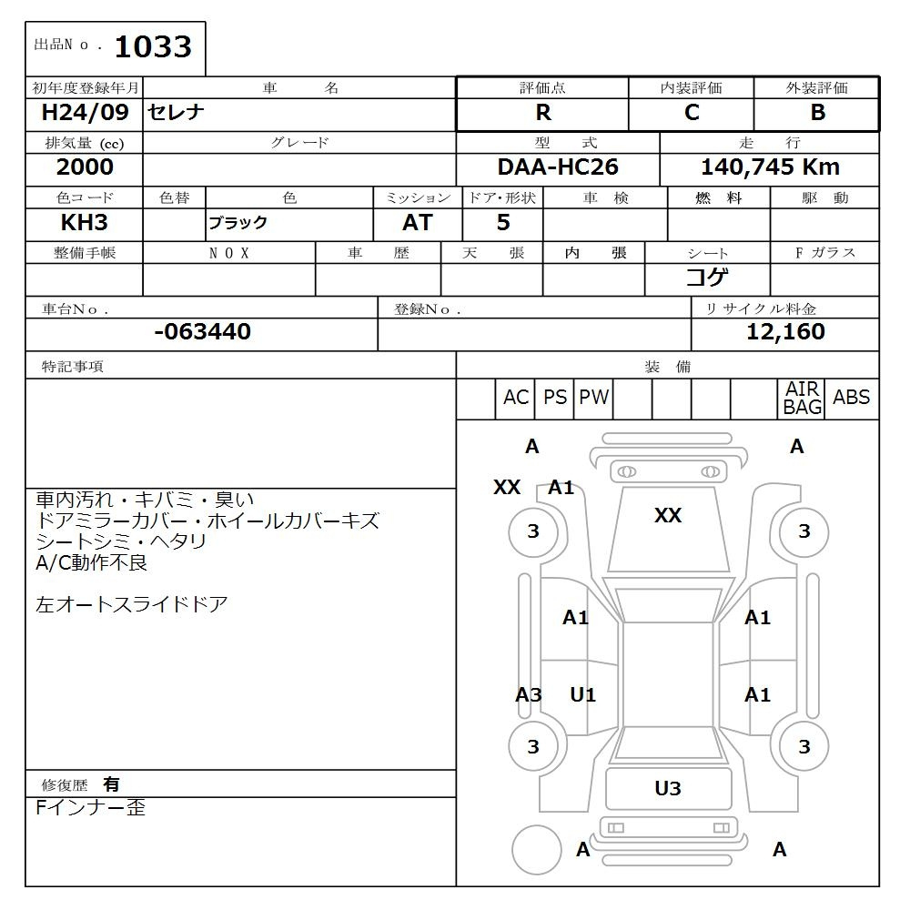 Аукционный лист NISSAN SERENA 2012