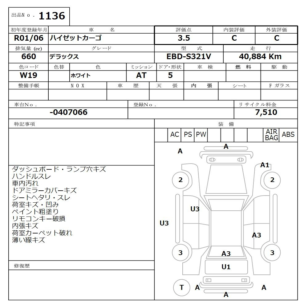 Аукционный лист DAIHATSU HIJET VAN 2019