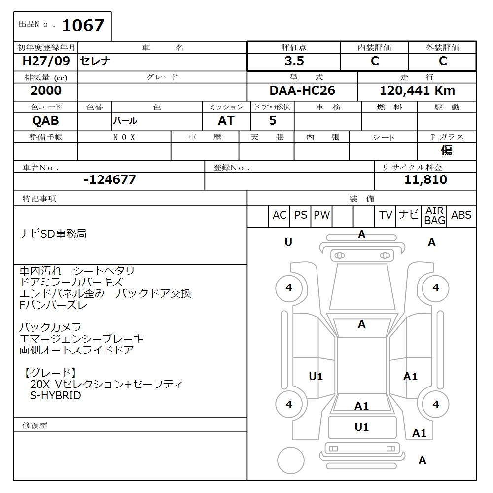 Аукционный лист NISSAN SERENA 2015