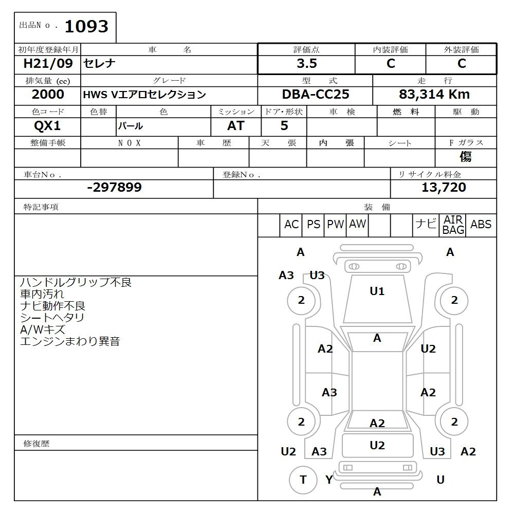 Аукционный лист NISSAN SERENA 2009