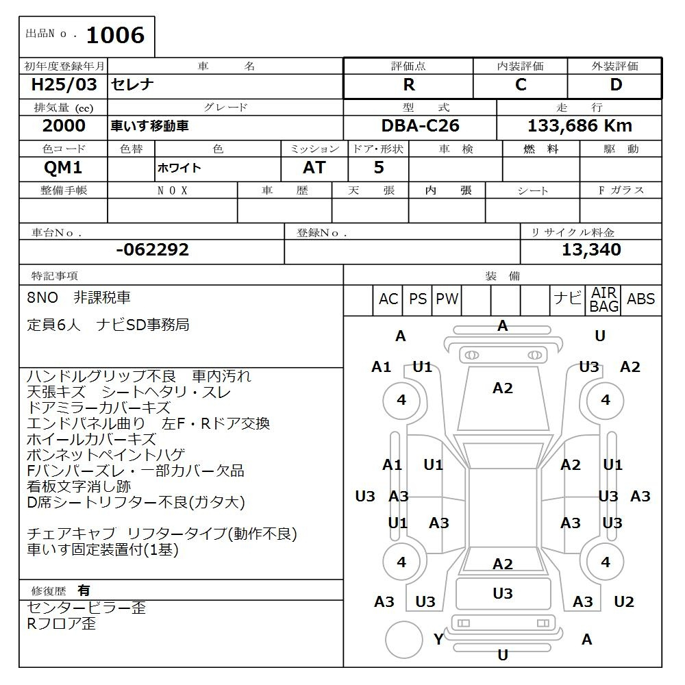 Аукционный лист NISSAN SERENA 2013