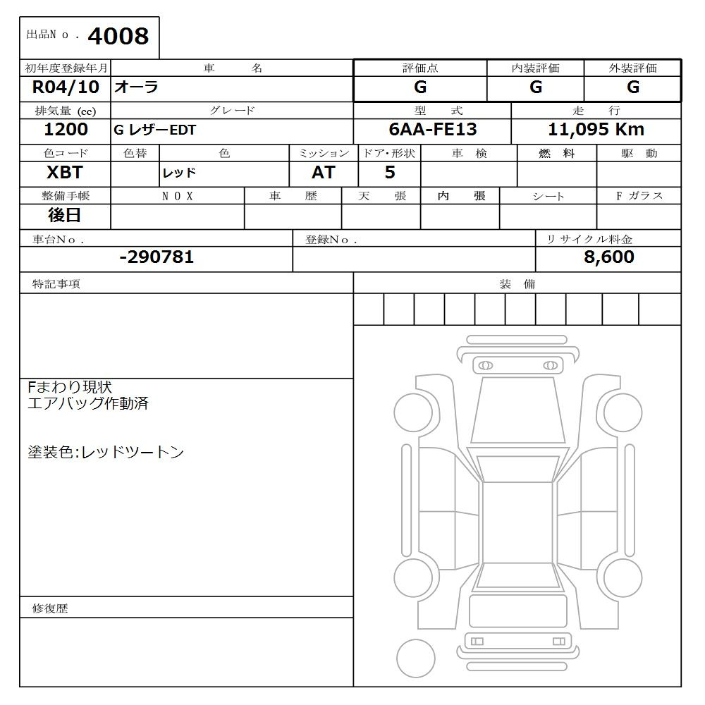 Аукционный лист NISSAN AURA 2022