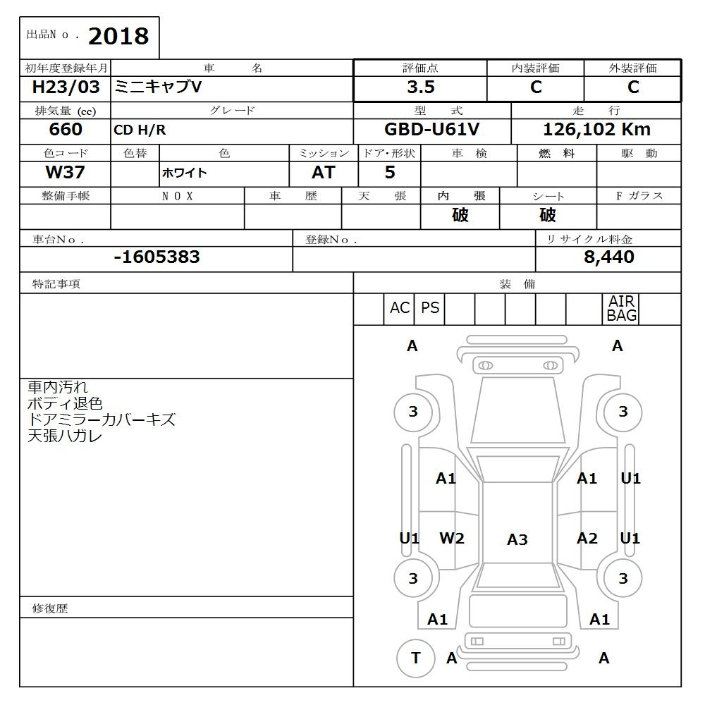 Аукционный лист MITSUBISHI MINICAB VAN 2011