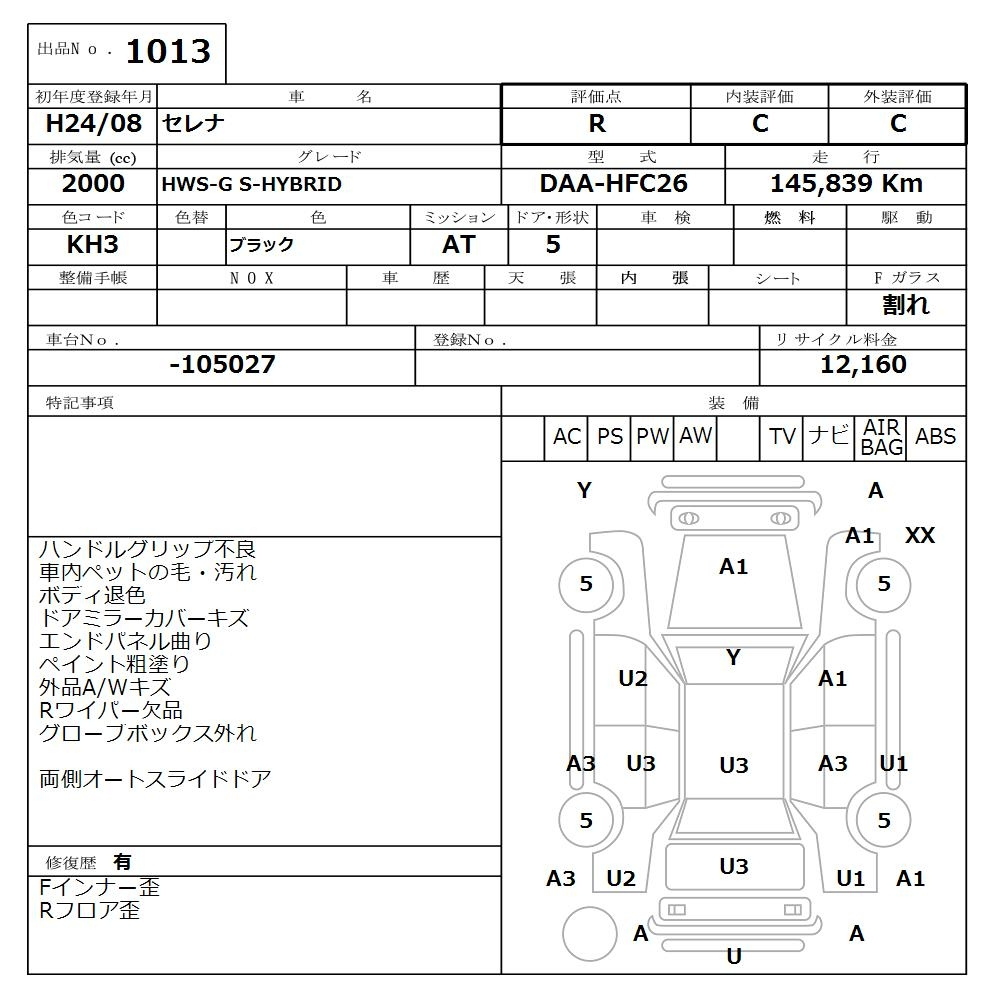 Аукционный лист NISSAN SERENA 2012