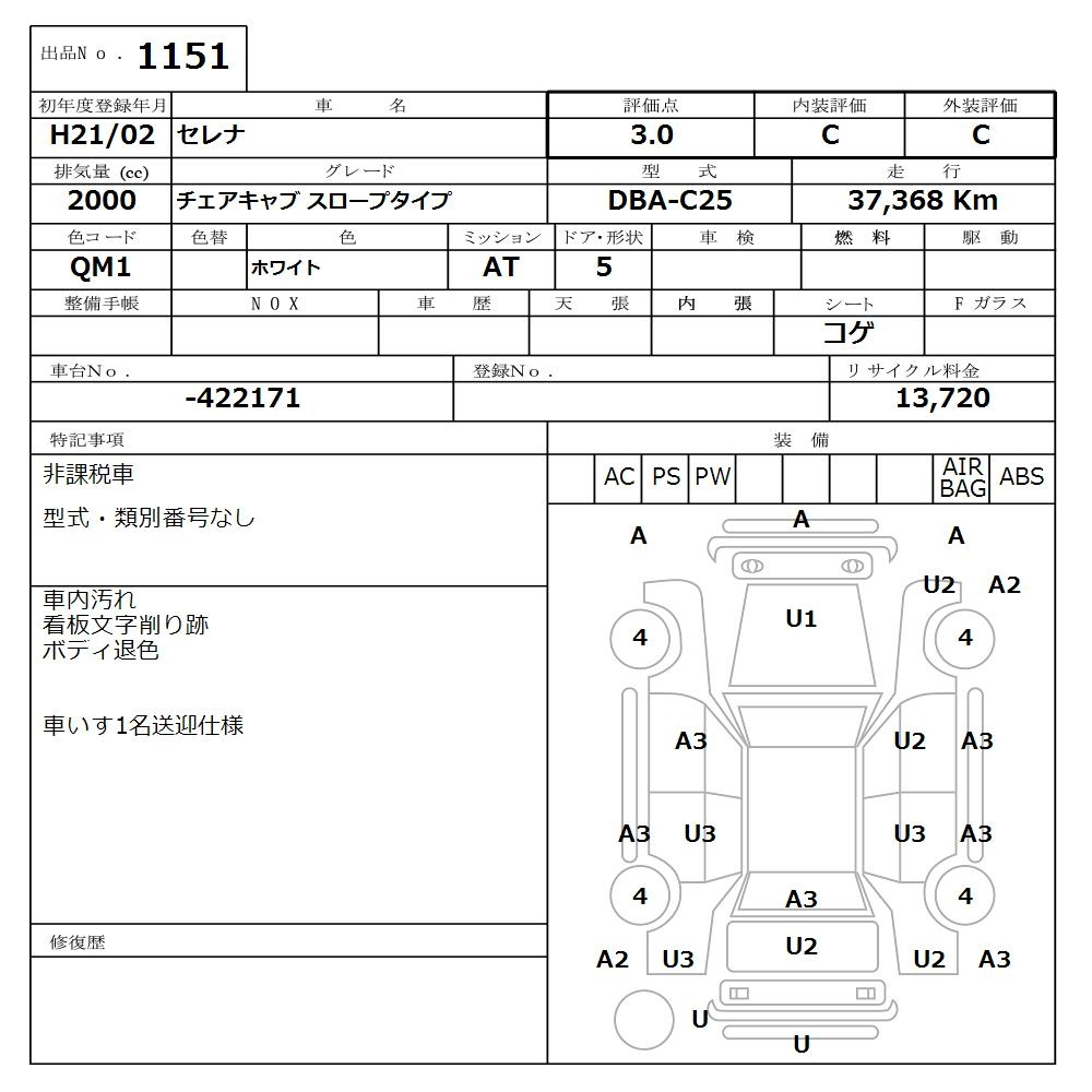 Аукционный лист NISSAN SERENA 2009