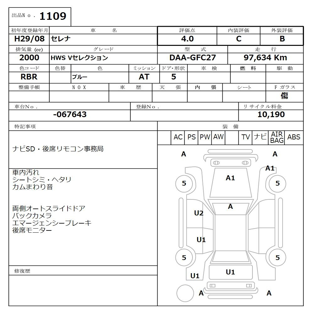 Аукционный лист NISSAN SERENA 2017