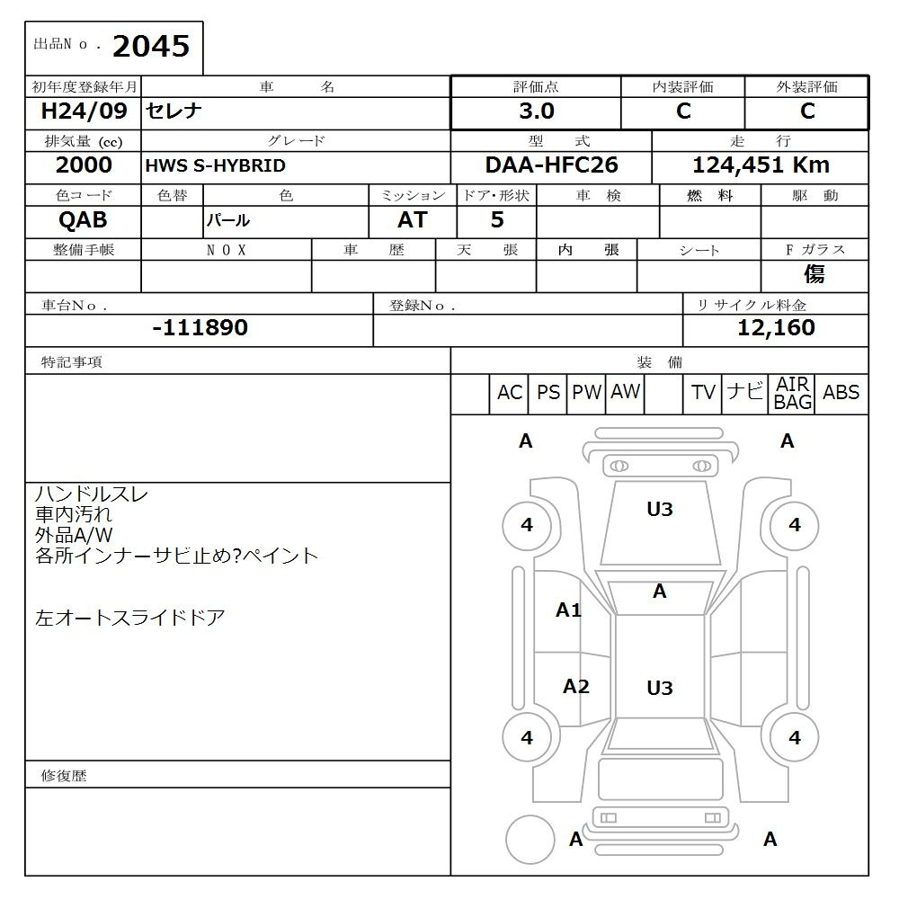 Аукционный лист NISSAN SERENA 2012