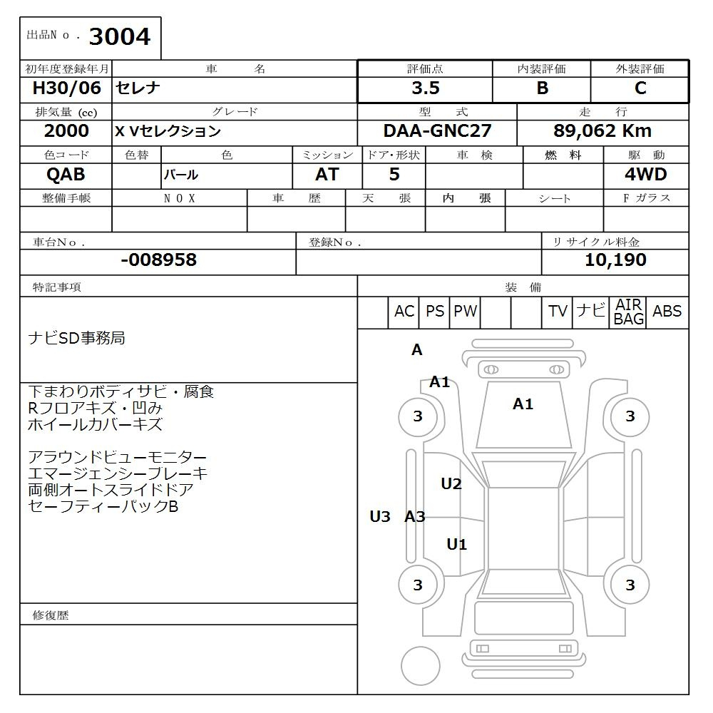 Аукционный лист NISSAN SERENA 2018