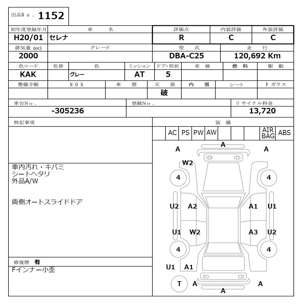 Аукционный лист NISSAN SERENA 2008