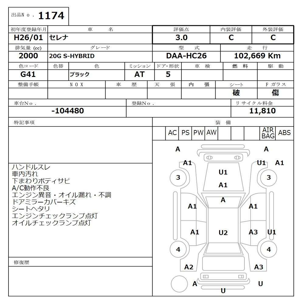 Аукционный лист NISSAN SERENA 2014