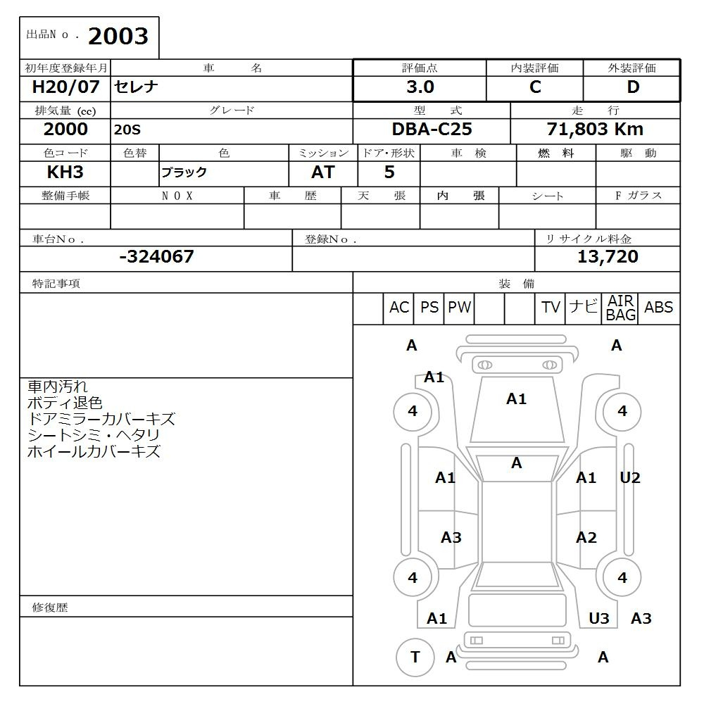 Аукционный лист NISSAN SERENA 2008