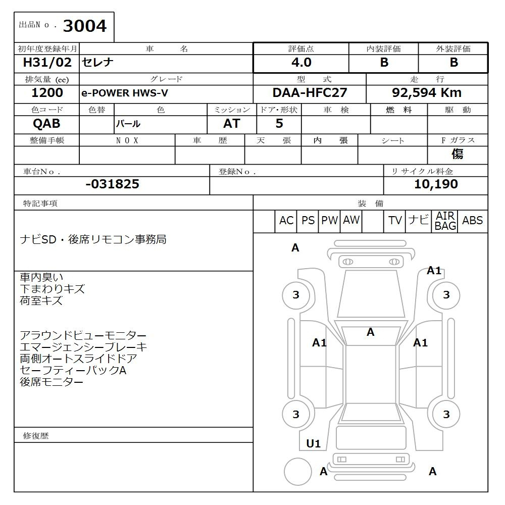 Аукционный лист NISSAN SERENA 2019