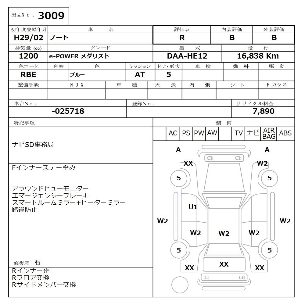 Аукционный лист NISSAN NOTE 2017