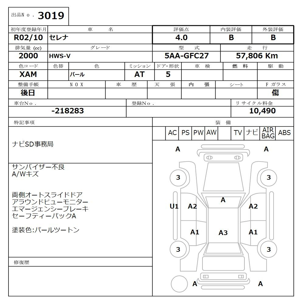 Аукционный лист NISSAN SERENA 2020
