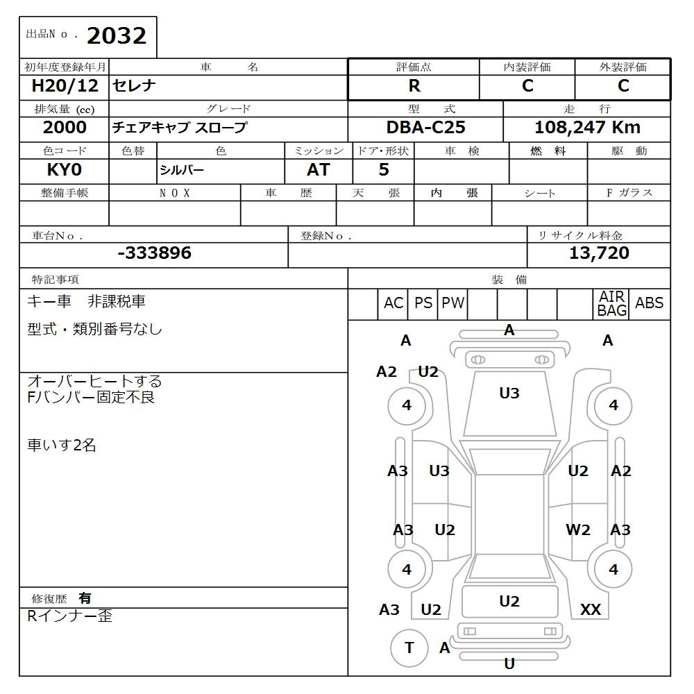 Аукционный лист NISSAN SERENA 2008
