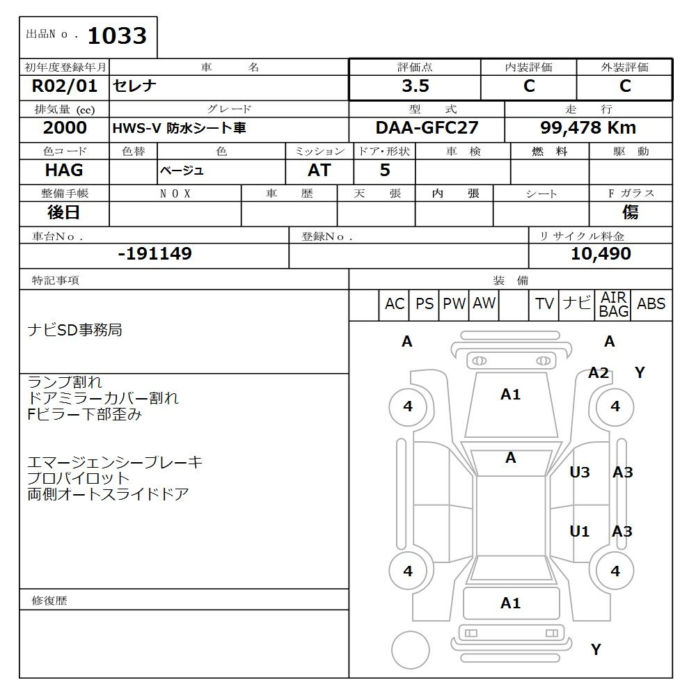 Аукционный лист NISSAN SERENA 2020