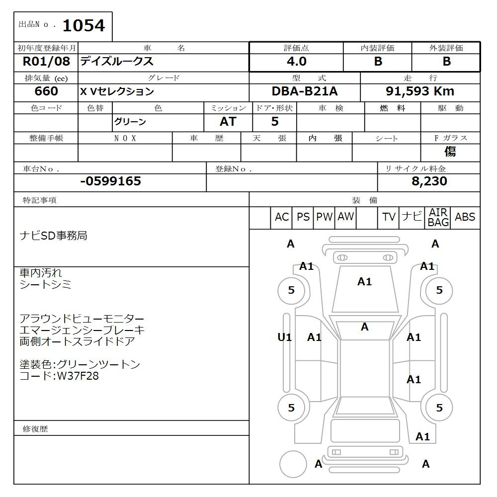 Аукционный лист NISSAN DAYZ ROOX 2019