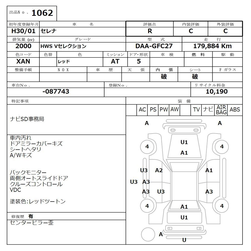 Аукционный лист NISSAN SERENA 2018