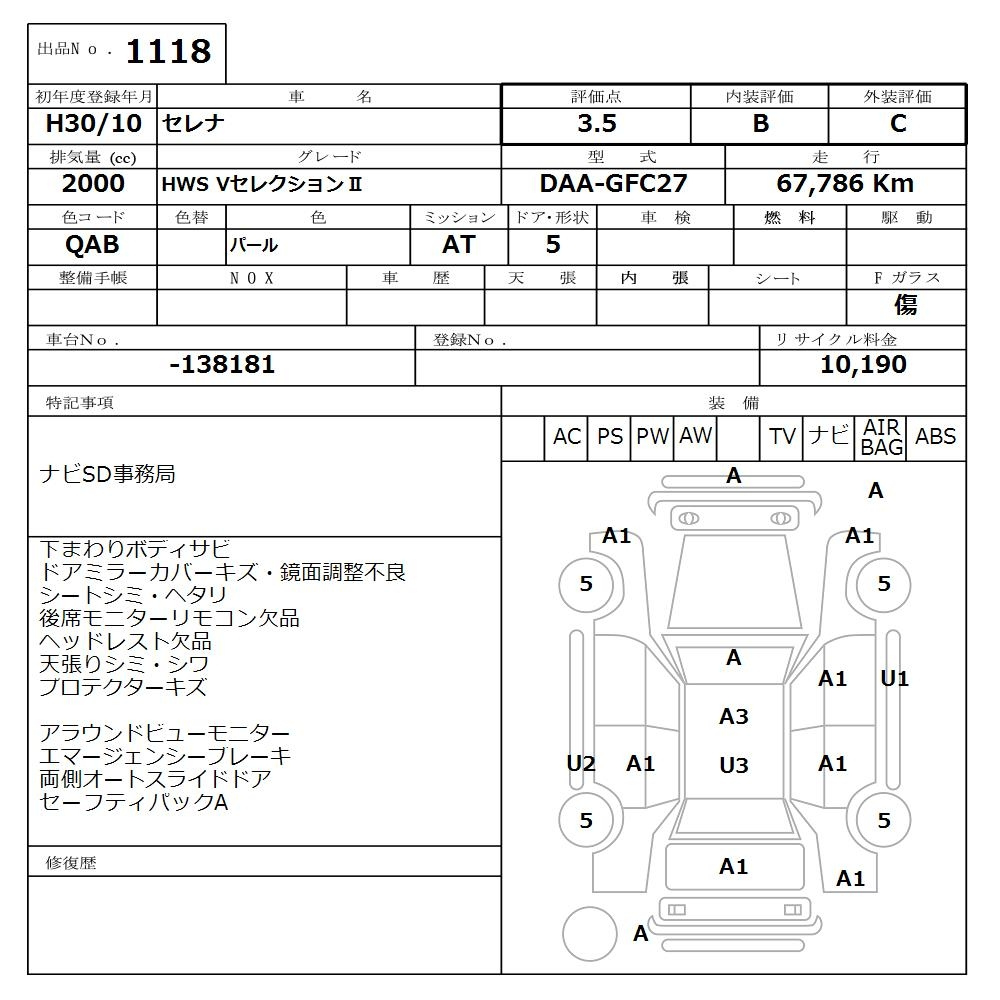 Аукционный лист NISSAN SERENA 2018
