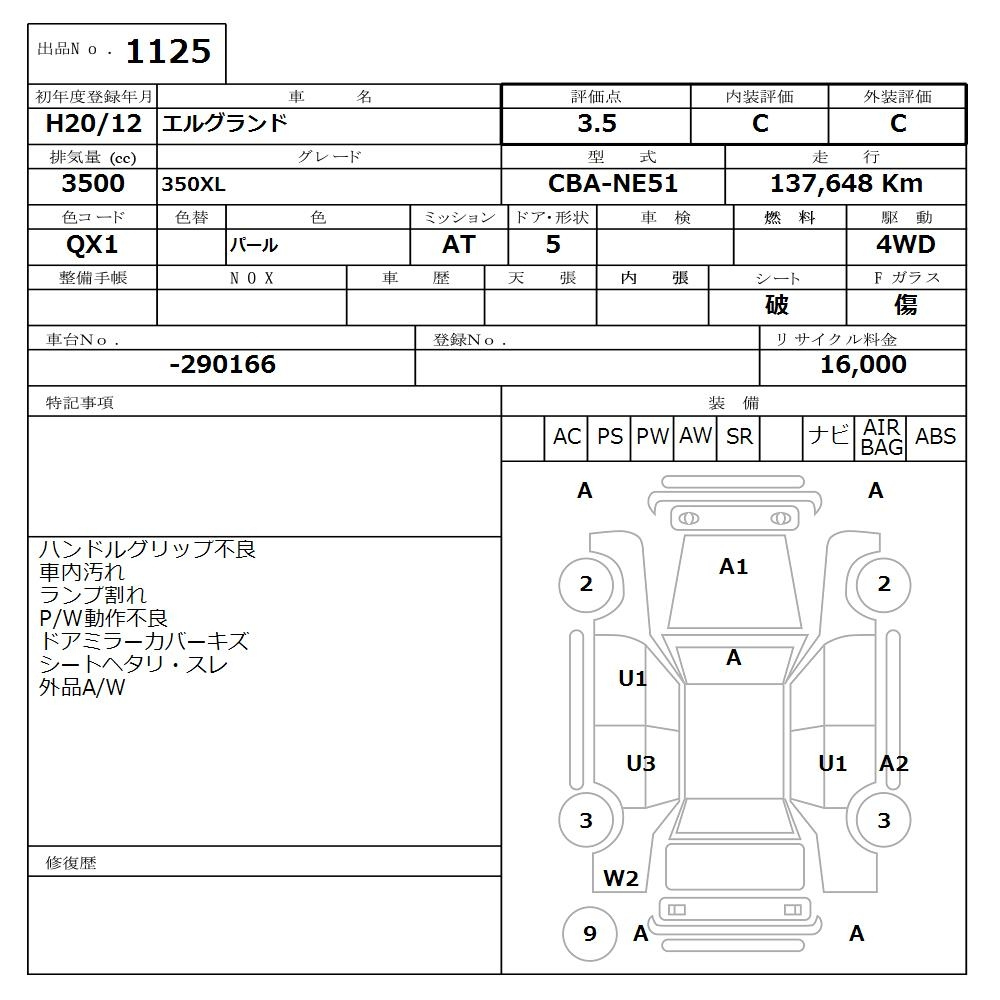 Аукционный лист NISSAN ELGRAND 2008