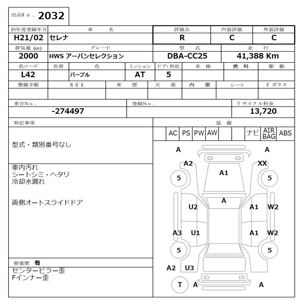 Аукционный лист NISSAN SERENA 2009