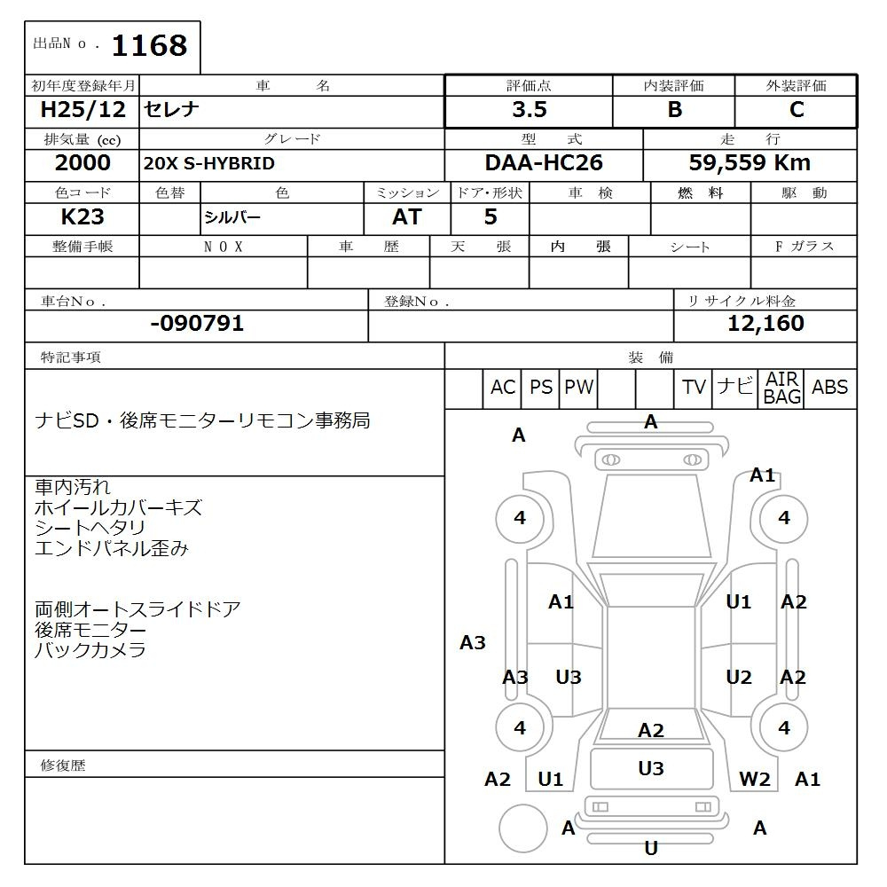 Аукционный лист NISSAN SERENA 2013