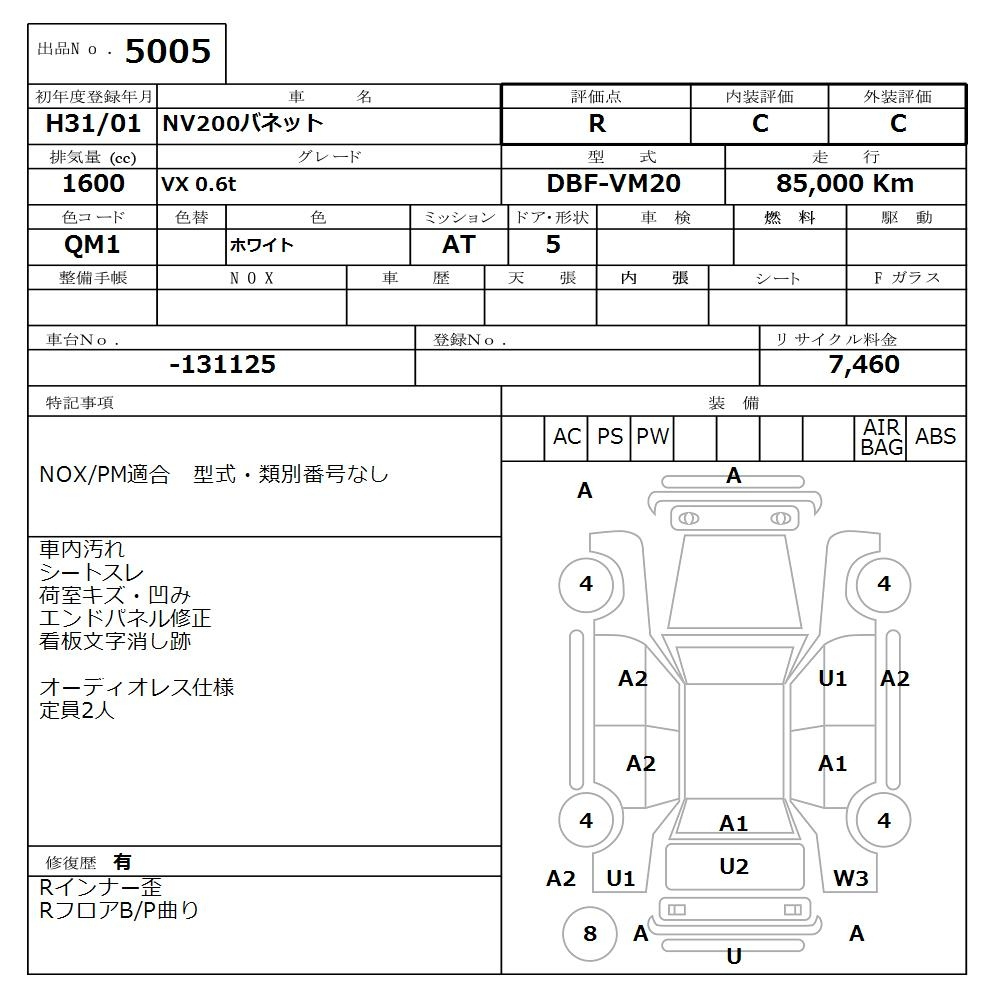 Аукционный лист NISSAN NV200 2019
