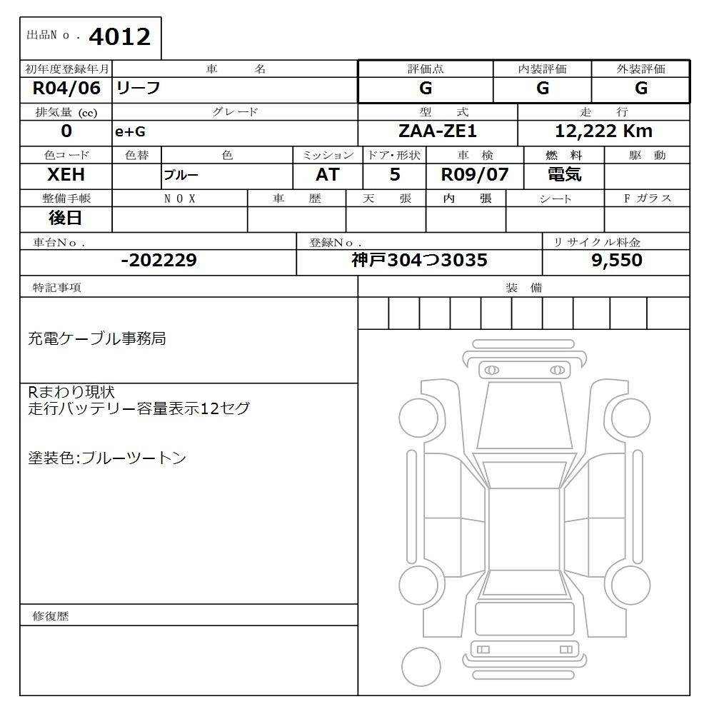 Аукционный лист NISSAN LEAF 2022