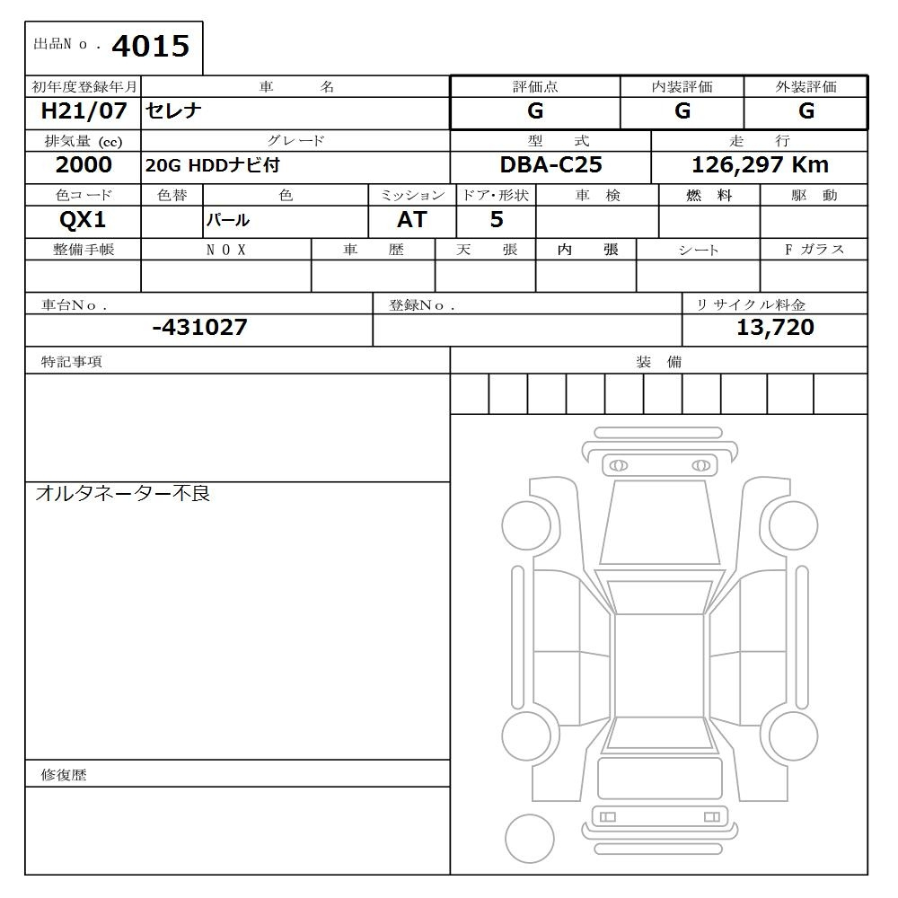 Аукционный лист NISSAN SERENA 2009
