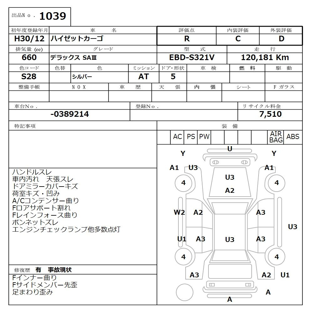 Аукционный лист DAIHATSU HIJET VAN 2018