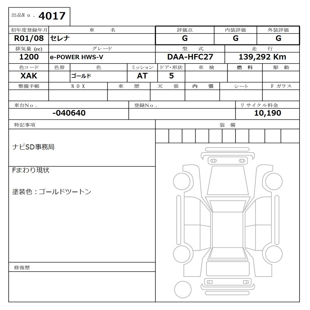 Аукционный лист NISSAN SERENA 2019