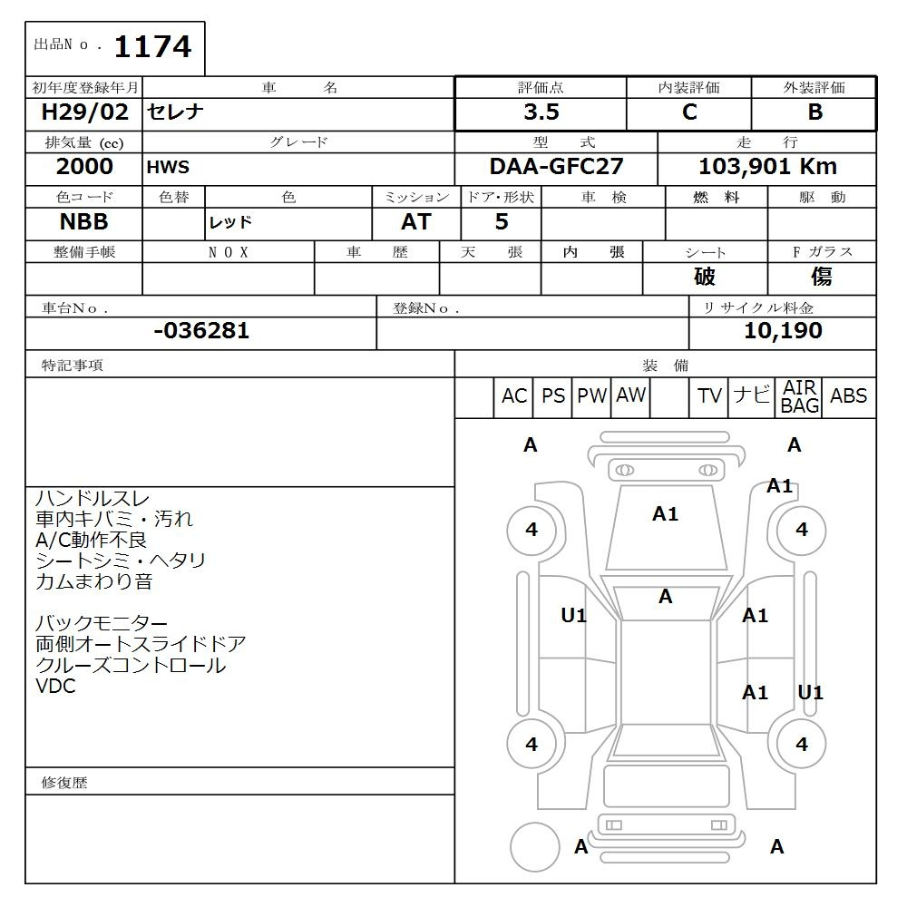 Аукционный лист NISSAN SERENA 2017