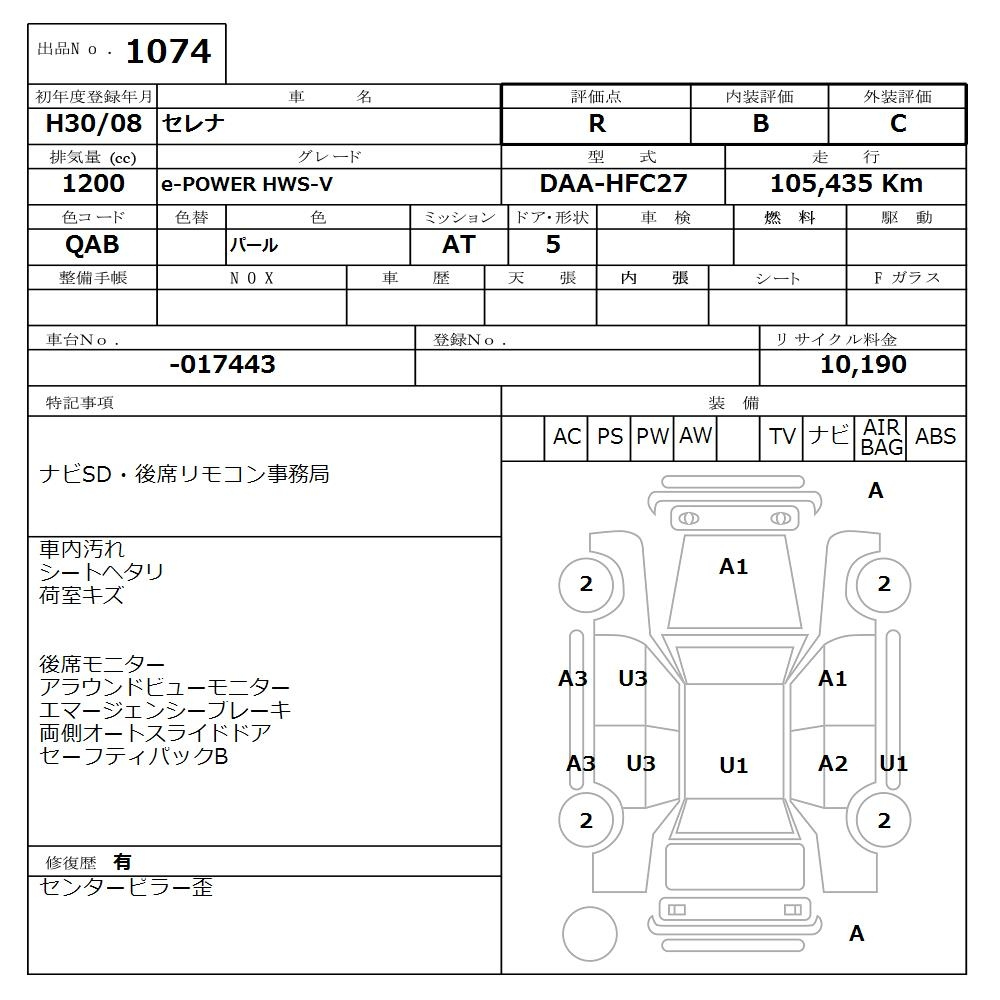 Аукционный лист NISSAN SERENA 2018