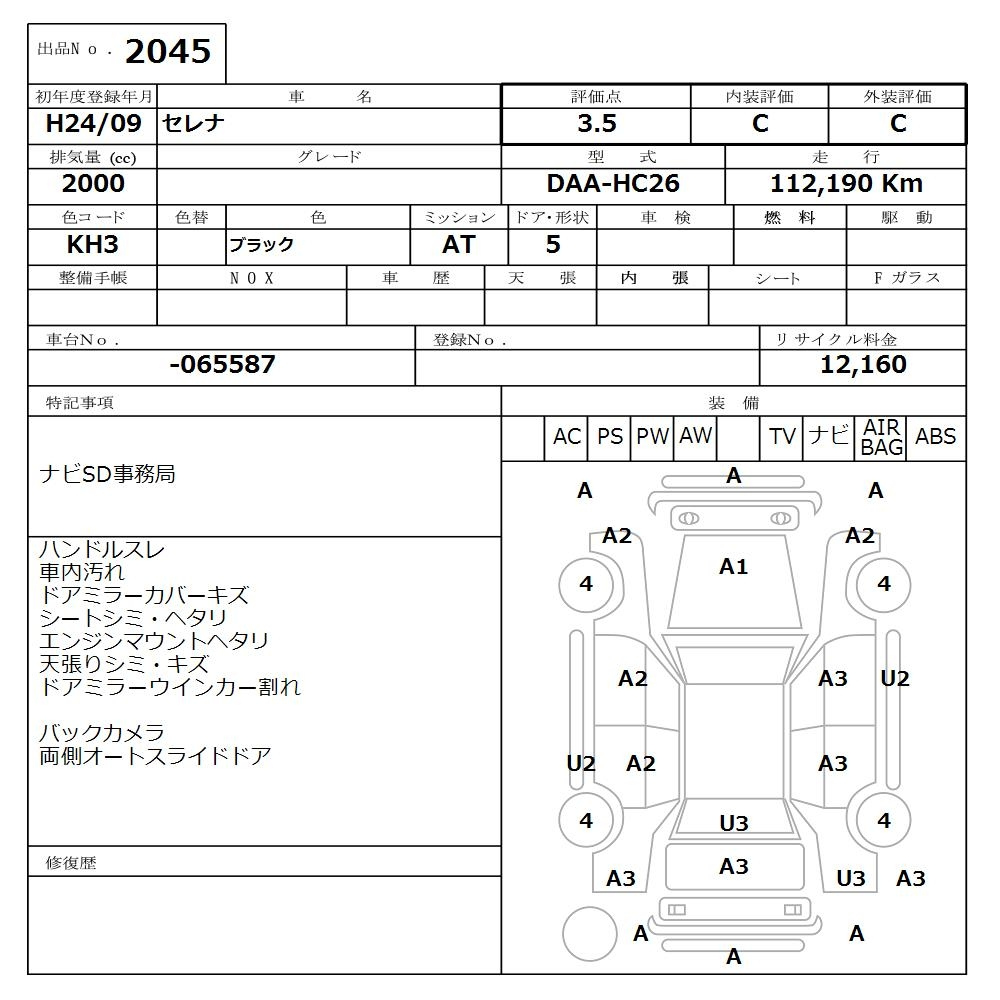 Аукционный лист NISSAN SERENA 2012
