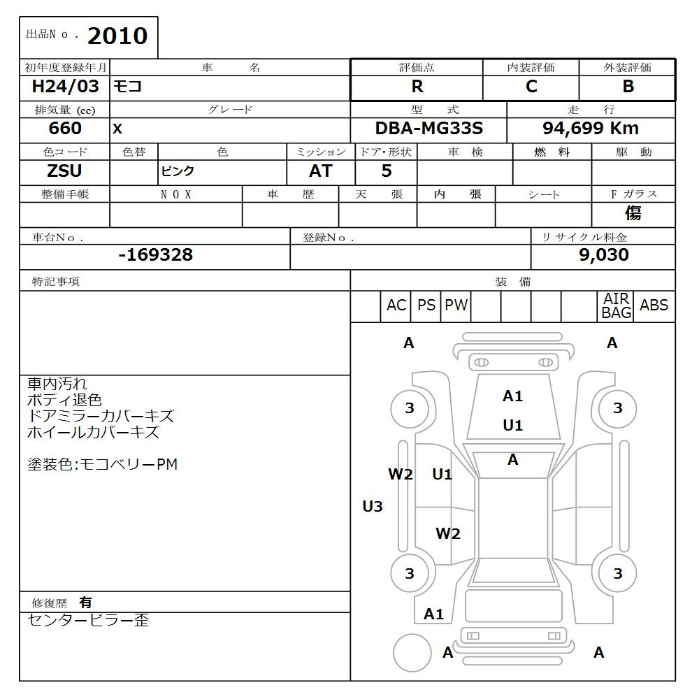 Аукционный лист NISSAN MOCO 2012