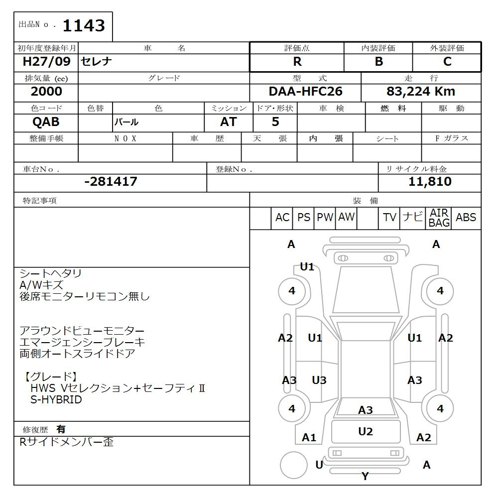 Аукционный лист NISSAN SERENA 2015