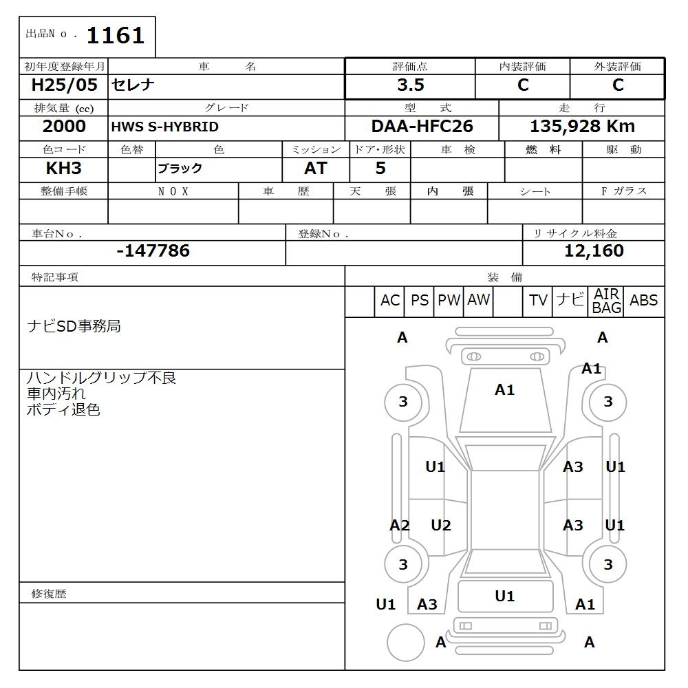 Аукционный лист NISSAN SERENA 2013