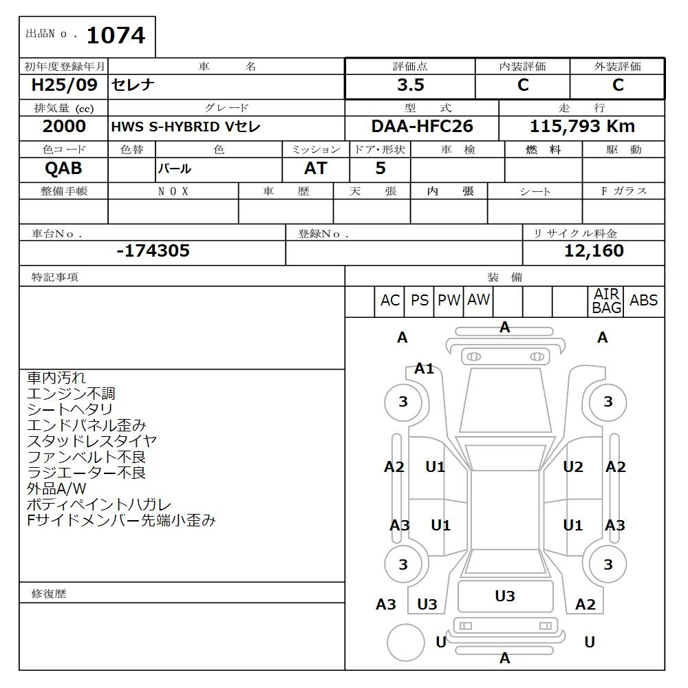 Аукционный лист NISSAN SERENA 2013